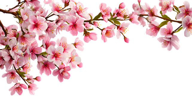 Delicate cherry blossom branches with pink flowers and elegant geometric design background isolated on white transparent background PNG cutout
