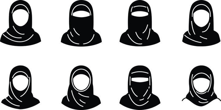 Muslim Woman in Hijab and Niqab Icon Set