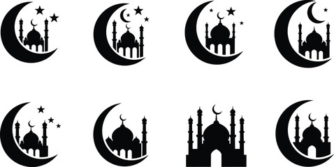 Mosque Crescent Moon Vector Illustration Islamic Design Elements