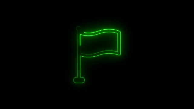Neon line checkered racing flag icon. Starting flag auto and moto racing. Sport car competition victory sign. Finishing winner rally illustration.