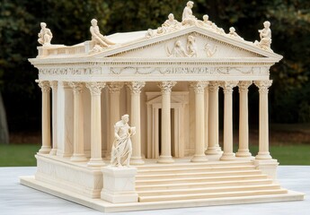 Obraz premium Elaborate Stone Miniature Replica Of An Ancient Temple With Classical Columns In Natural Daylight