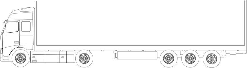 Outline Drawing of a Long Semi-Trailer Truck