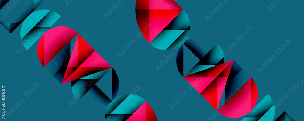 Poster abstract geometric shapes, vibrant pinks, blues create dynamic diagonal pattern. modern design, clea