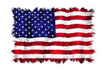 A flag with stars and stripes is torn and frayed