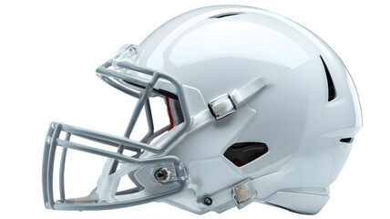 Glossy white football helmet isolated on a black background for sports competition and protective gear isolated on white transparent background PNG cutout
