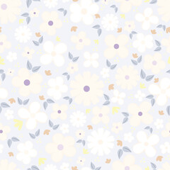 Seamless floral pattern with colorful vector flower illustration, perfect for baby wallpaper design or spring holiday decoration