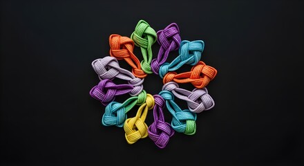 Rainbow Ribbon Knots Mandala on Dark Matte Background – Colorful Circular Knot Art 3D