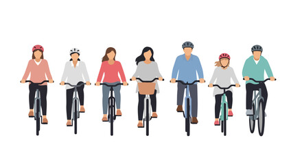 Group Cycling: Diverse People Riding Bikes Together