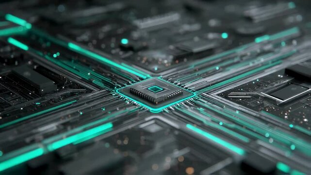 Futuristic Microchip Circuit Board Close-Up of Advanced Technology