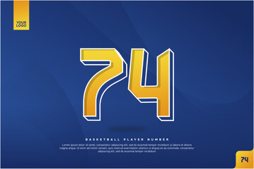 Bold Number 74 in Yellow Gradient with White Outline on Blue Background for Basketball Jersey Design