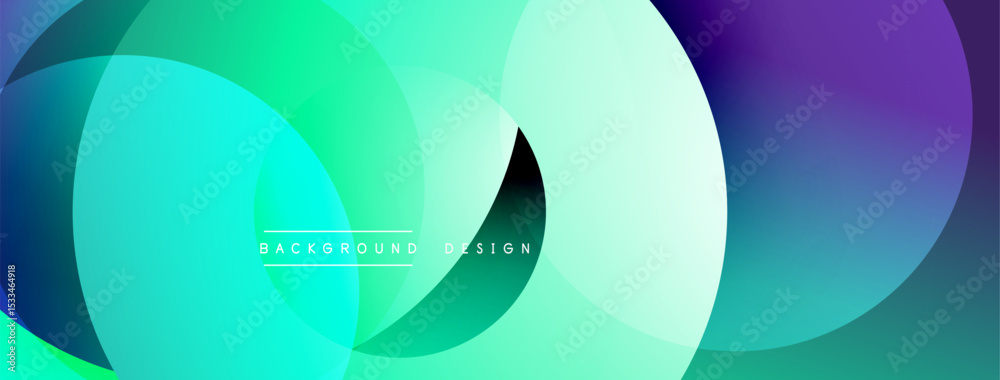 Aufkleber Abstract background features overlapping circles. Turquoise, purple hues create dynamic visual effect. Modern design element.