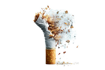 A cigarette is blown out and the ashes are scattered around it