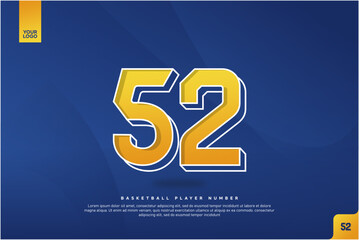 Bold Number 52 in Yellow Gradient with White Outline on Blue Background for Basketball Jersey Design