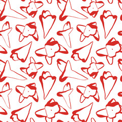 Seamless floral clove pattern with red line art on clean white background for kitchen packaging and fabric print
