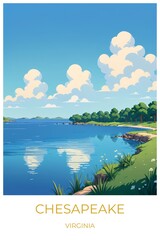 Fototapeta premium Chesapeake Virginia United states Travel Poster Illustration Print Decor Gift Canvas Wall Art Gift