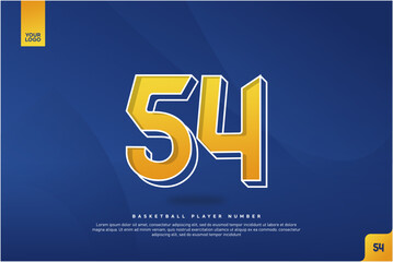 Bold Number 54 in Yellow Gradient with White Outline on Blue Background for Basketball Jersey Design
