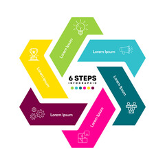 Infographic diagram with 6 options. Round chart that can be used for business analytics, data visualization and presentation. Vector eps