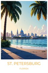 Obraz premium St. petersburg Florida United states Travel Poster Illustration Print Decor Gift Canvas Wall Art Gift