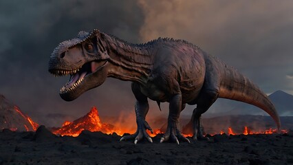 Fototapeta premium Tyrannosaurus rex in volcanic ash