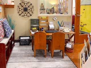 Vintage-Inspired Literacy and Dramatic Play Center in Preschool Classroom

