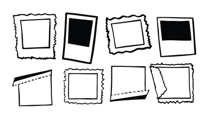 Torn Paper with Black Frames and Grunge Jagged Edges – Template for Banners, Stickers, and Posters

