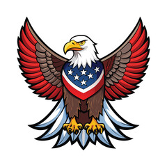 Flying American bald eagle vector illustration with a patriotic flag design