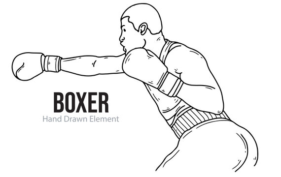 boxing sport hand drawn vector. Black ink, line art, simple, fitness, health