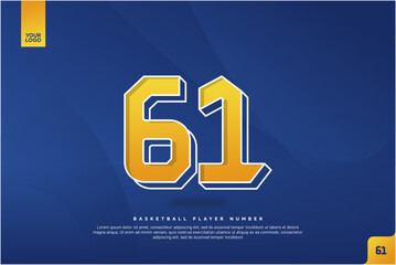 Bold Number 61 in Yellow Gradient with White Outline on Blue Background for Basketball Jersey Design