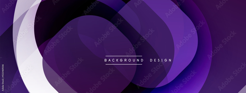 Poster Abstract purple layers create flowing dynamic background. Modern design features subtle gradients, smooth curves, text overlay.