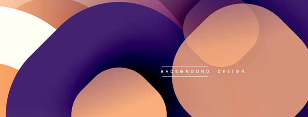 Abstract shapes overlap, creating gradient color transitions. Purple, orange, white hues blend smoothly. Modern design element.