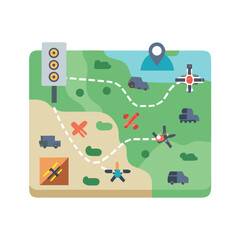 Obraz premium Flat Design Detailed Road Map with Vehicles and Navigation Elements Illustration