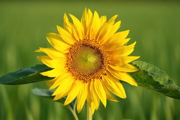 Bright and Vibrant Sunflower Bloom with Green Background