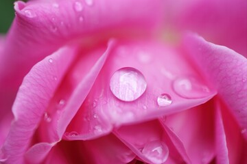 Close-up of Pink Rose Petals with Water Droplets on Blooming Flower