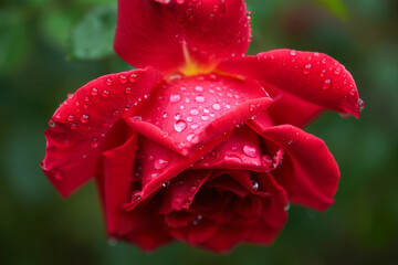 Close-Up of Fresh Red Rose with Water Drops on Petals