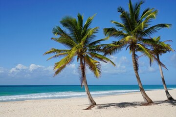 Tropical Beach Scene with Palm Trees under a Clear Blue Sky