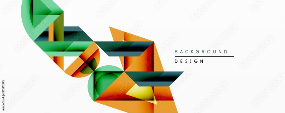 Poster abstract geometric shapes create dynamic composition. vibrant colorsorange, green, redoverlap, formi