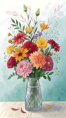 Obraz premium A Burst of Color: Vibrant Floral Arrangement A beautiful and eclectic bouquet in a stylish vase.