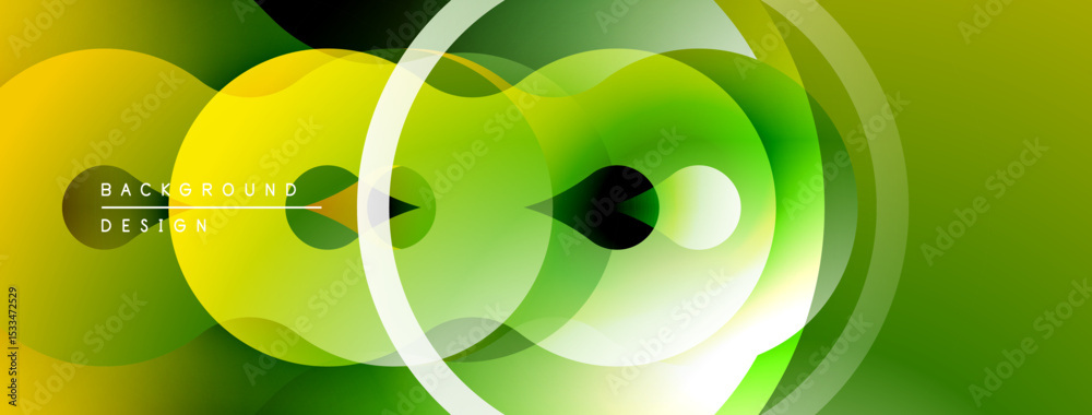 Poster Abstract vibrant green design. Overlapping circles create dynamic visual effect. Smooth gradients, modern aesthetic.