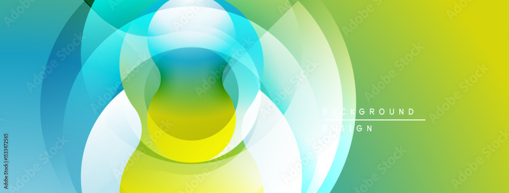 Aufkleber Abstract colorful design. Overlapping circles create dynamic visual effect. Gradient shades blend blue, green, yellow hues. Modern background.
