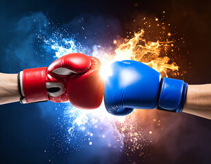 The red and blue boxers began fighting