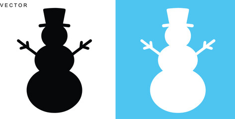winter snowman silhouette, snowman icon, logo vector illustration on white background