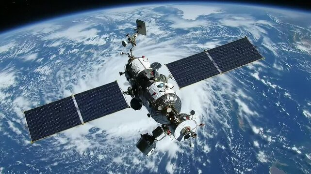 Stunning Spacecraft Orbiting Earth Above a Majestic Cyclone Weather System