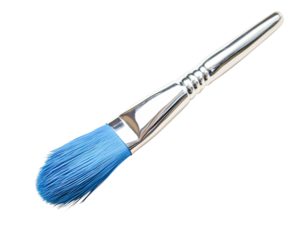 Close-up of a blue paintbrush with a silver handle, isolated on a transparent background, perfect for design projects and artistic applications.