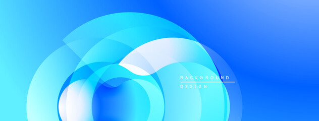 Abstract blue layers create dynamic circular design. Smooth gradients offer modern visual experience. Minimalist style, clean composition.