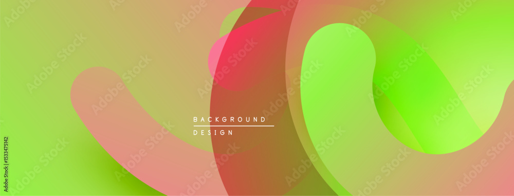 Poster Abstract fluid shapes blend, creating vibrant gradient background. Soft curves suggest movement, warmth, energy. Modern design element.