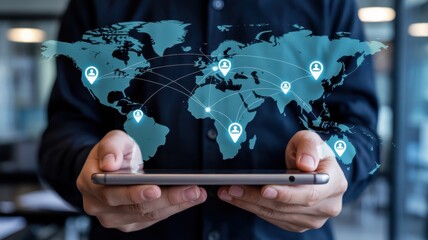 Global network connections displayed on a digital tablet.