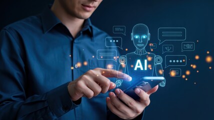 Person using a smartphone with an artificial intelligence interface.