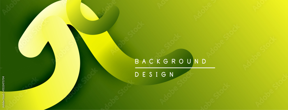 Poster abstract yellow curves over green gradient. modern design element, suitable for backgrounds, present