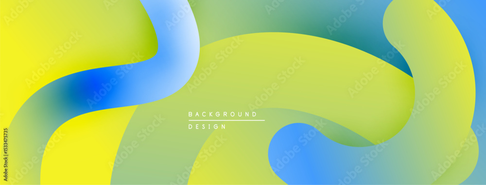 Poster abstract fluid shapes, vibrant colors blend. yellow, green, blue create dynamic composition. modern 