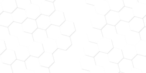 Minimal white hexagonal hexagon modern technology creative emboss light honeycomb polygonal web. abstract geometric science and mosaic tile with template texture background.	